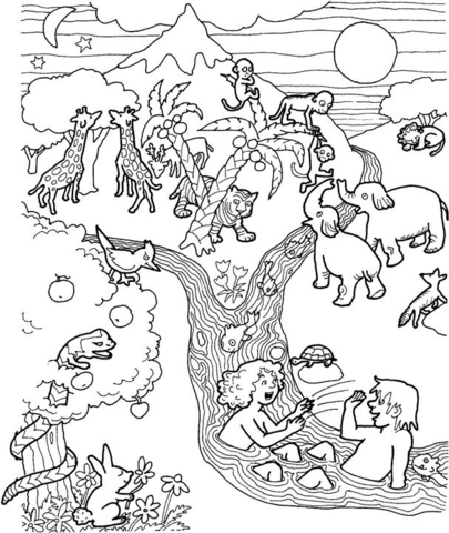 Adam And Eve In The Garden Of Eden Coloring Page